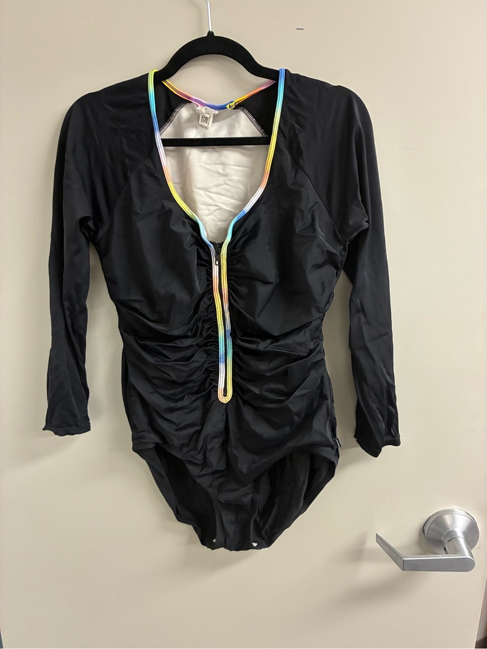 Black Long Sleeve Swimsuit with Rainbow Zip Trim 12